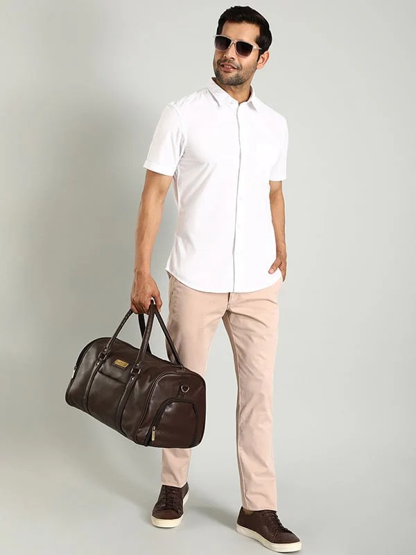 Indian Terrain Men's Slim Fit Solid Pink Trousers
